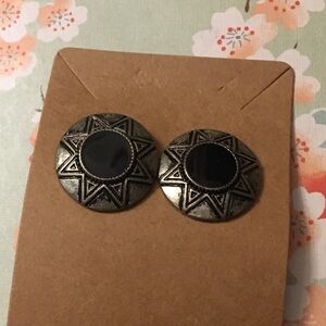 Bohemian Black Antique gold Stud round earrings